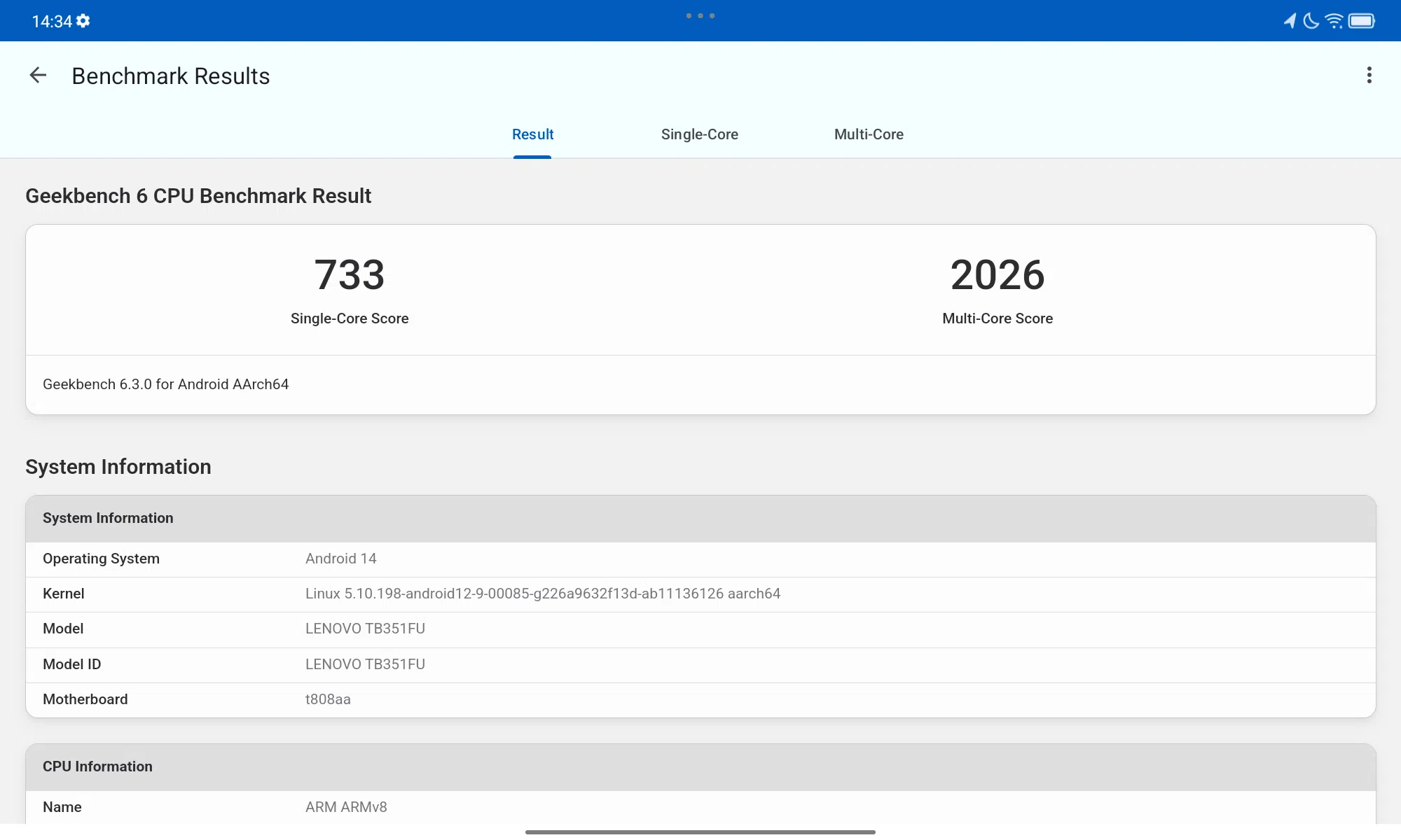 Lenovo Tab Plus Geekbench