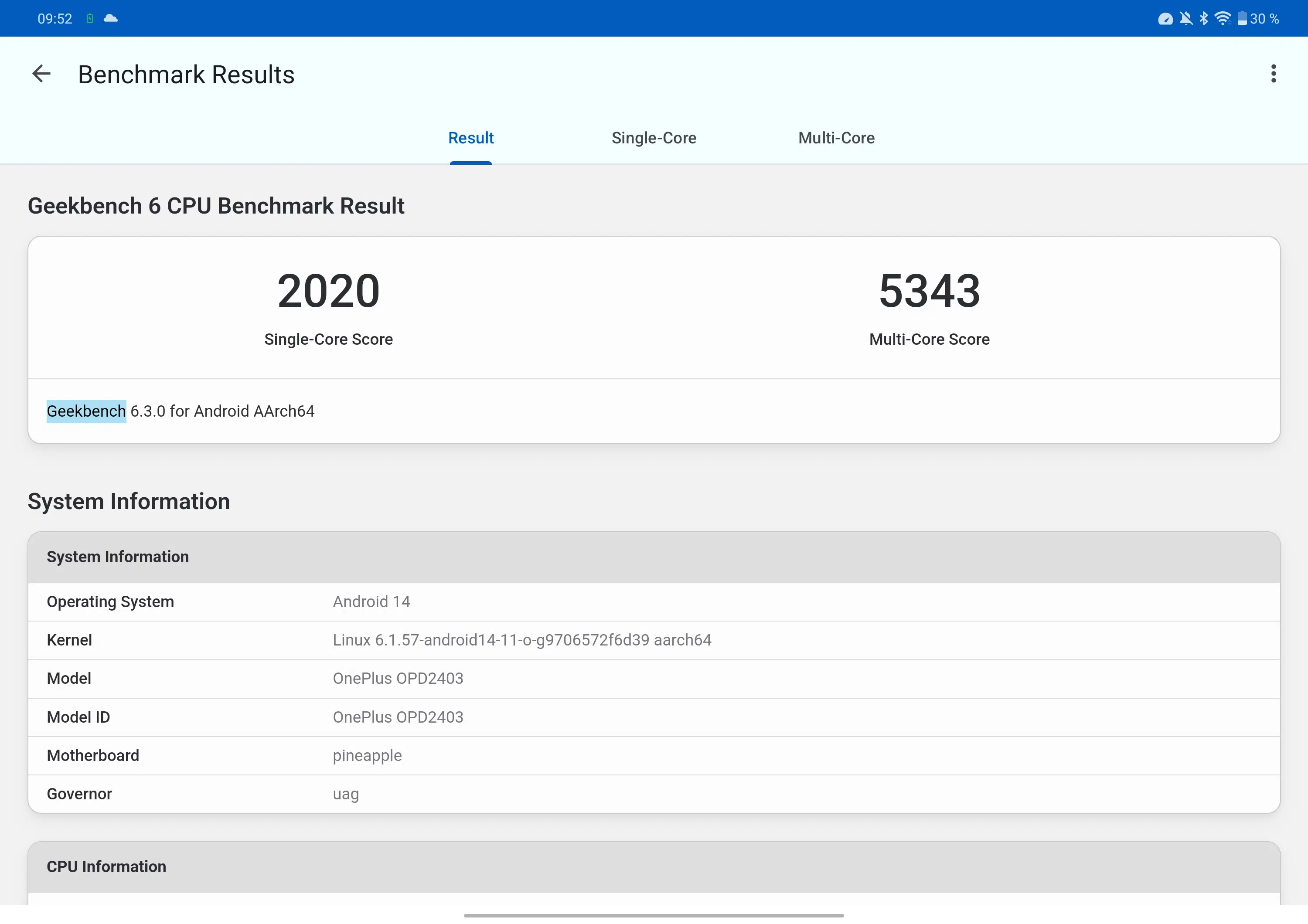 OnePlus Pad 2 Geekbench Hochleistungsmodus