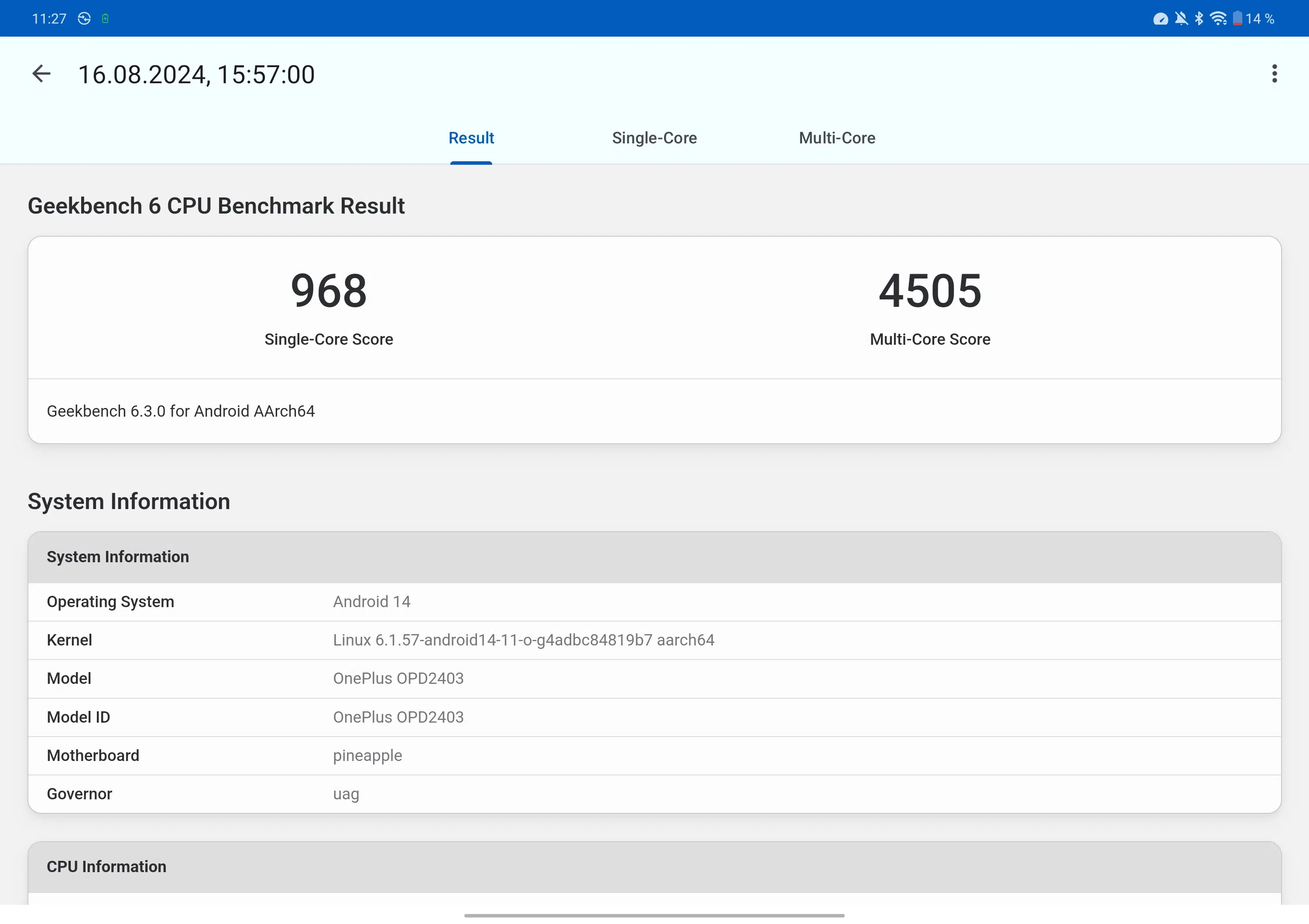 OnePlus Pad 2 Geekbench normal