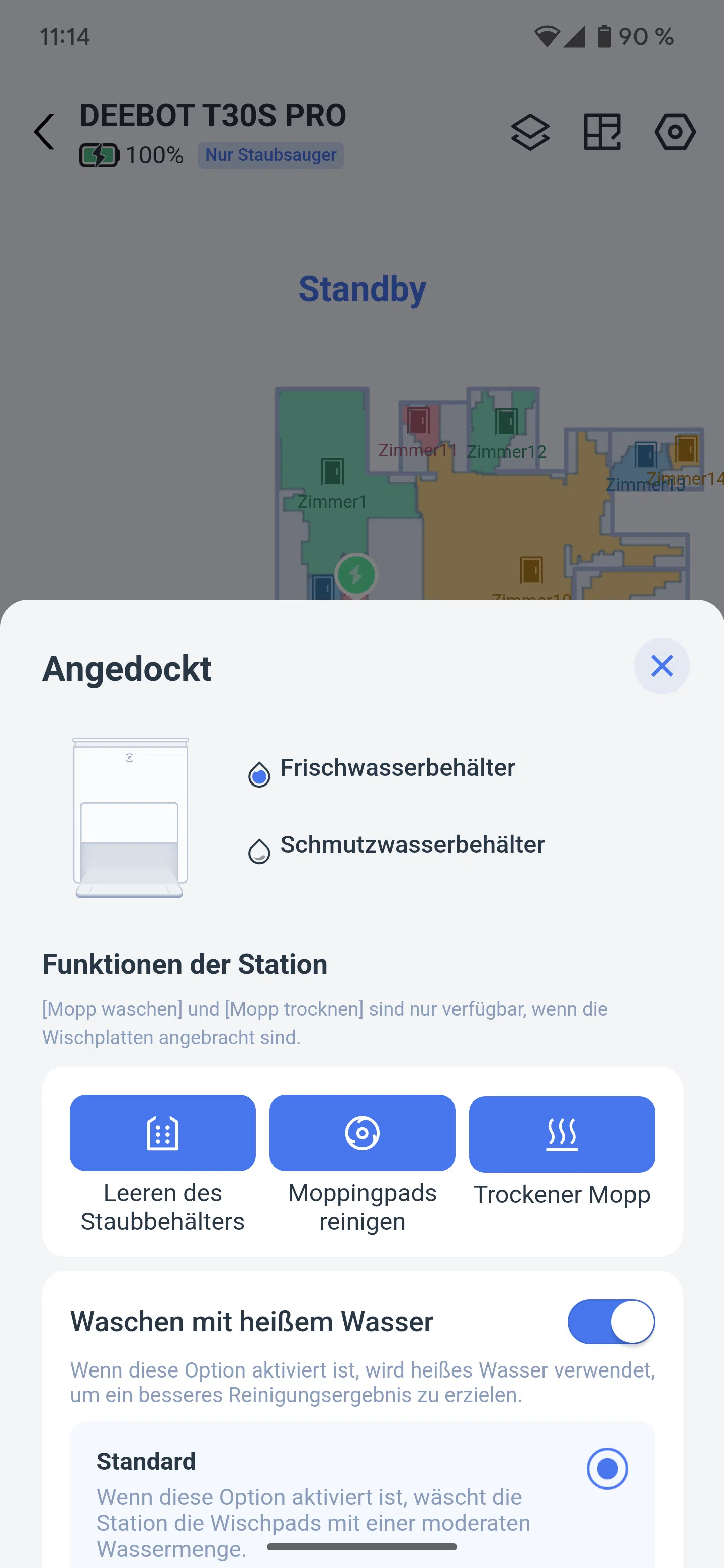 Ecovacs T30S PRO OMNI Funktionen der Station