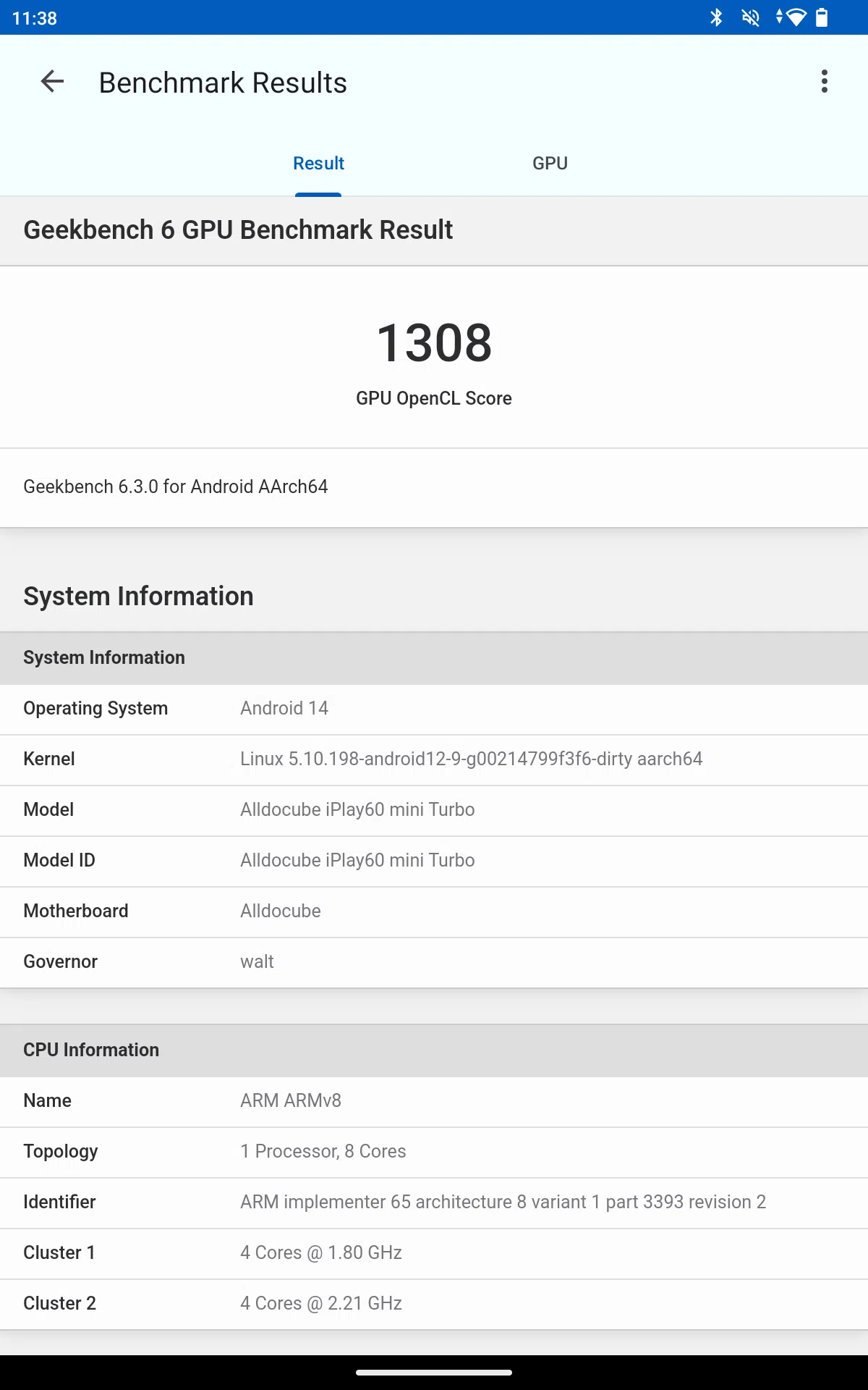 Alldocube iPlay 60 mini Turbo Geekbench GPU