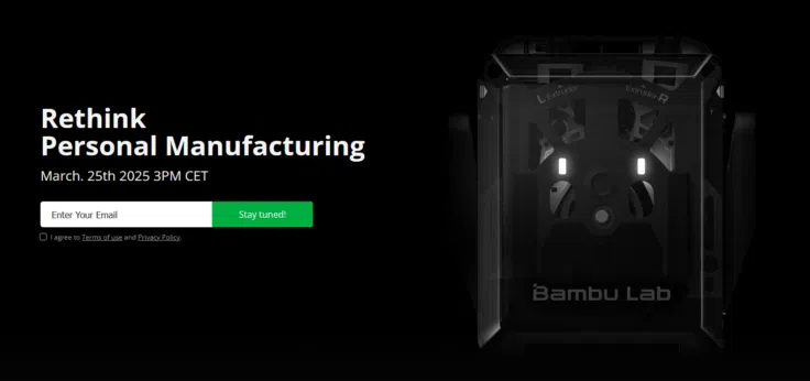 Bambulab H2D 3D-Drucker Teaserbild mit Druckkopf und Newsletteranmeldung