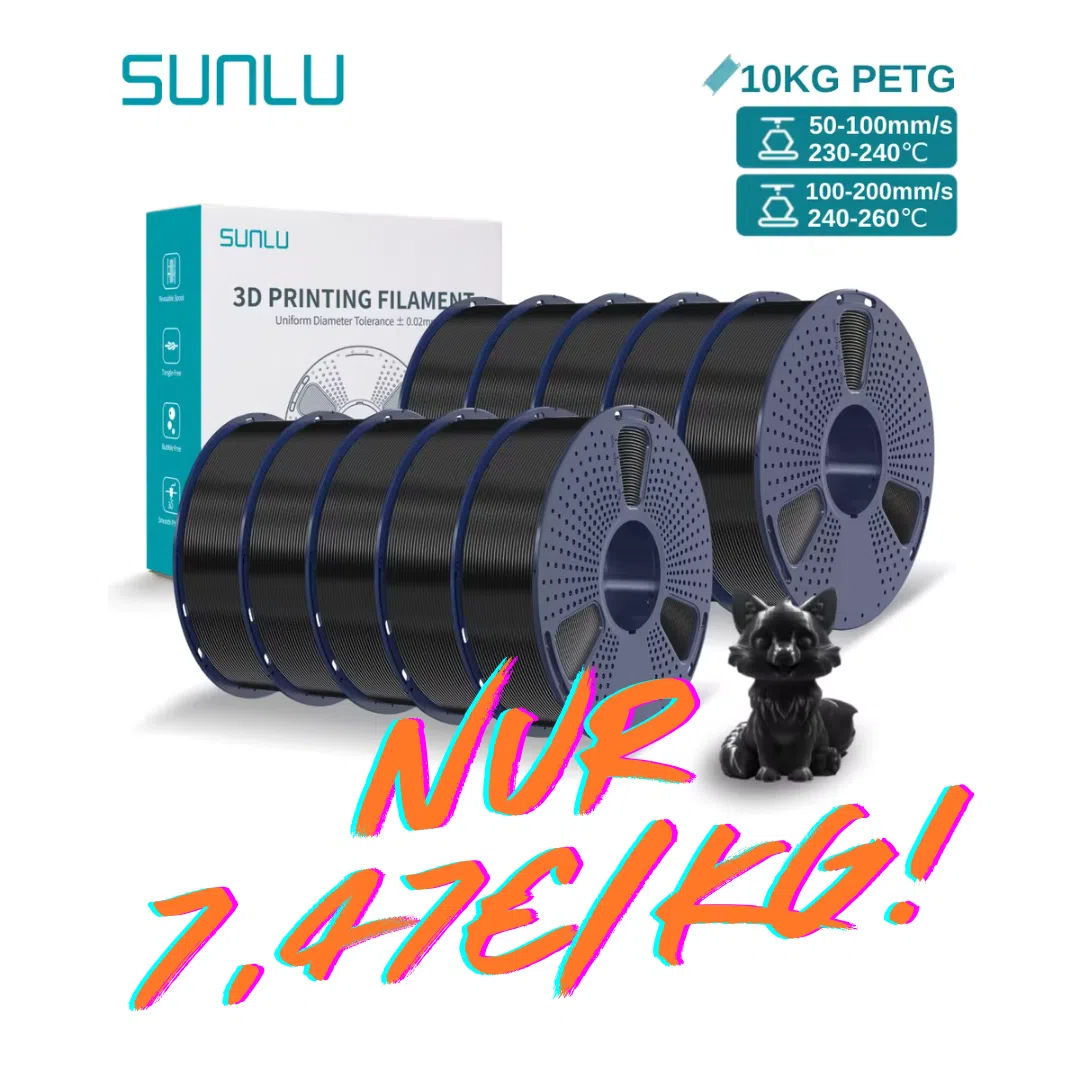 Schnapper 10x 1kg SUNLU PETG ab 74,69€ (eff. nur 7,47€/kg)