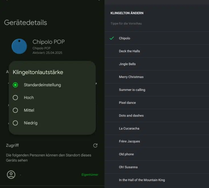 Chipolo POP Google App Einstellungen