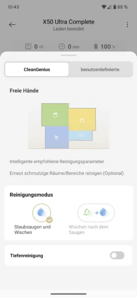 Dreame X50 Ultra Complete App Reinigungseinstellungen CleanGenius