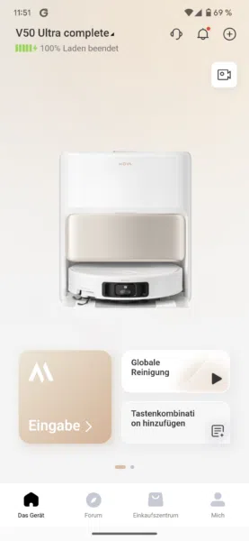 MOVA V50 Ultra Complete App Startmenü