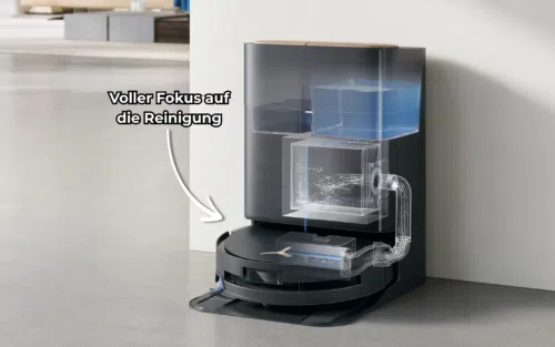 ECOVACS X9 Pro OMNI Beitragsbild mit Voller Fokus auf die Reinigung