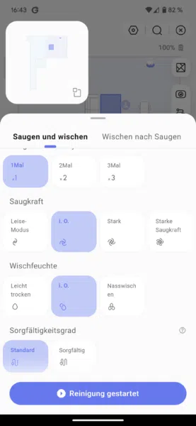 Narwal Freo Z10 Ultra App Reinigungseinstellungen