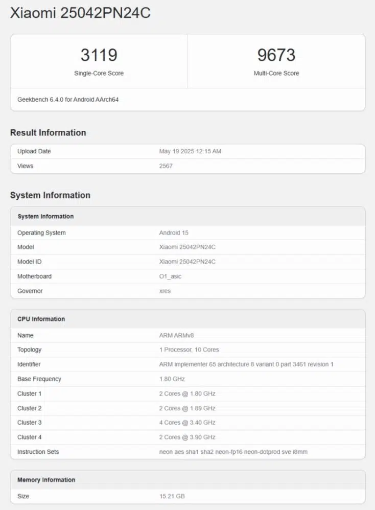 Xiaomi XRing 01 Geekbench Benchmark Xiaomi XRing 01 Geekbench Benchmark