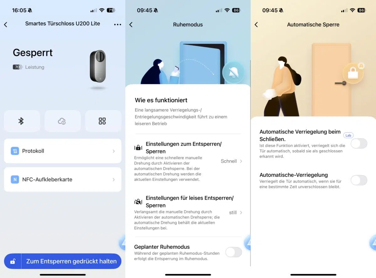 Aqara Smart Lock U200 Lite Funktionsumfang