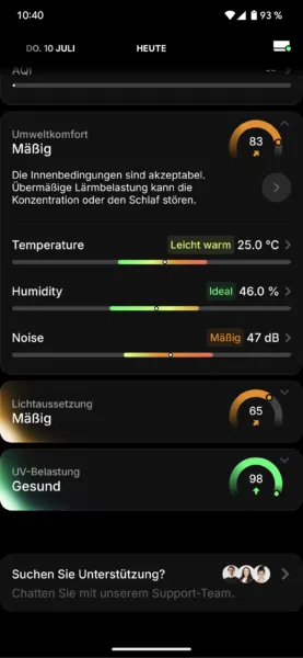 Ultrahuman Home App Umweltkomfort
