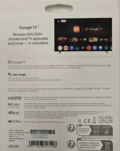 Xiaomi TV 4K Stick 2nd Gen Rückseite Verpackung