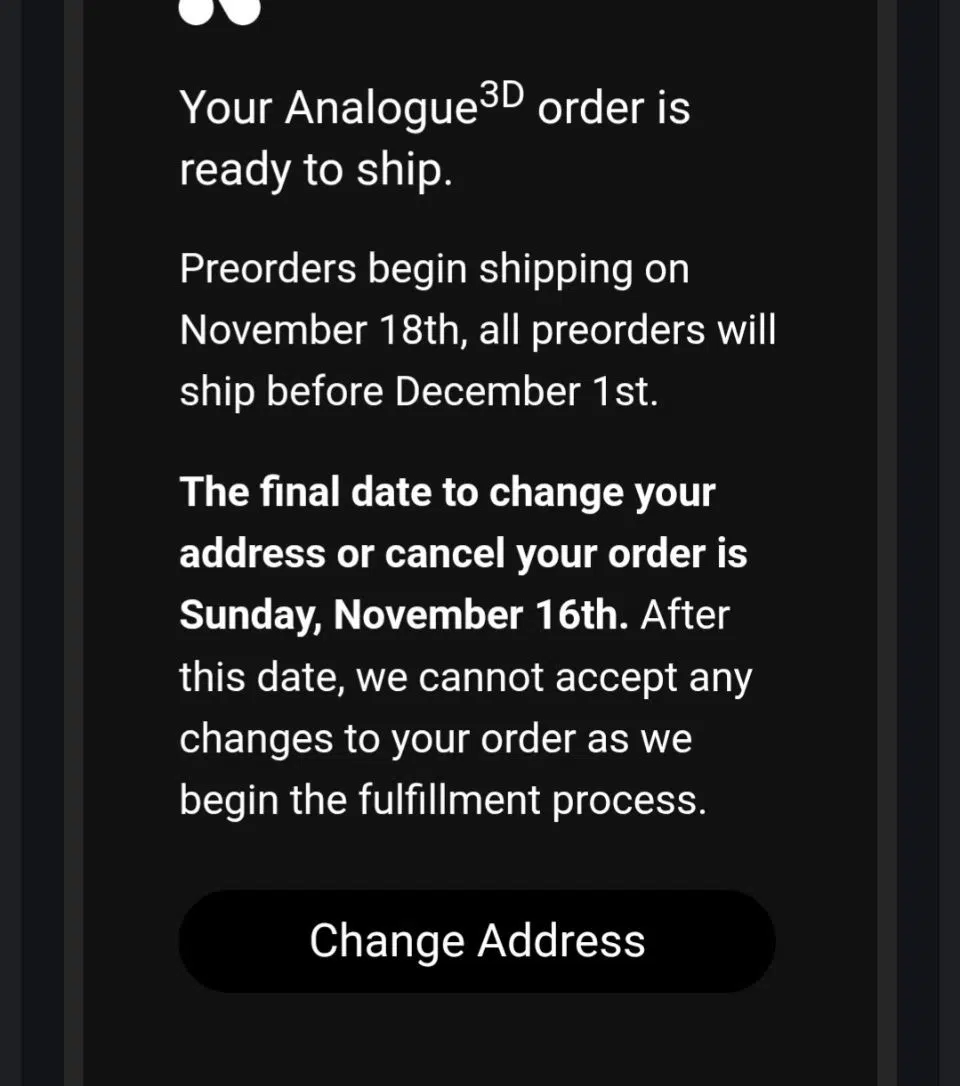 Analogue 3D Versandbestaetigung Analogue 3D Versandbestaetigung