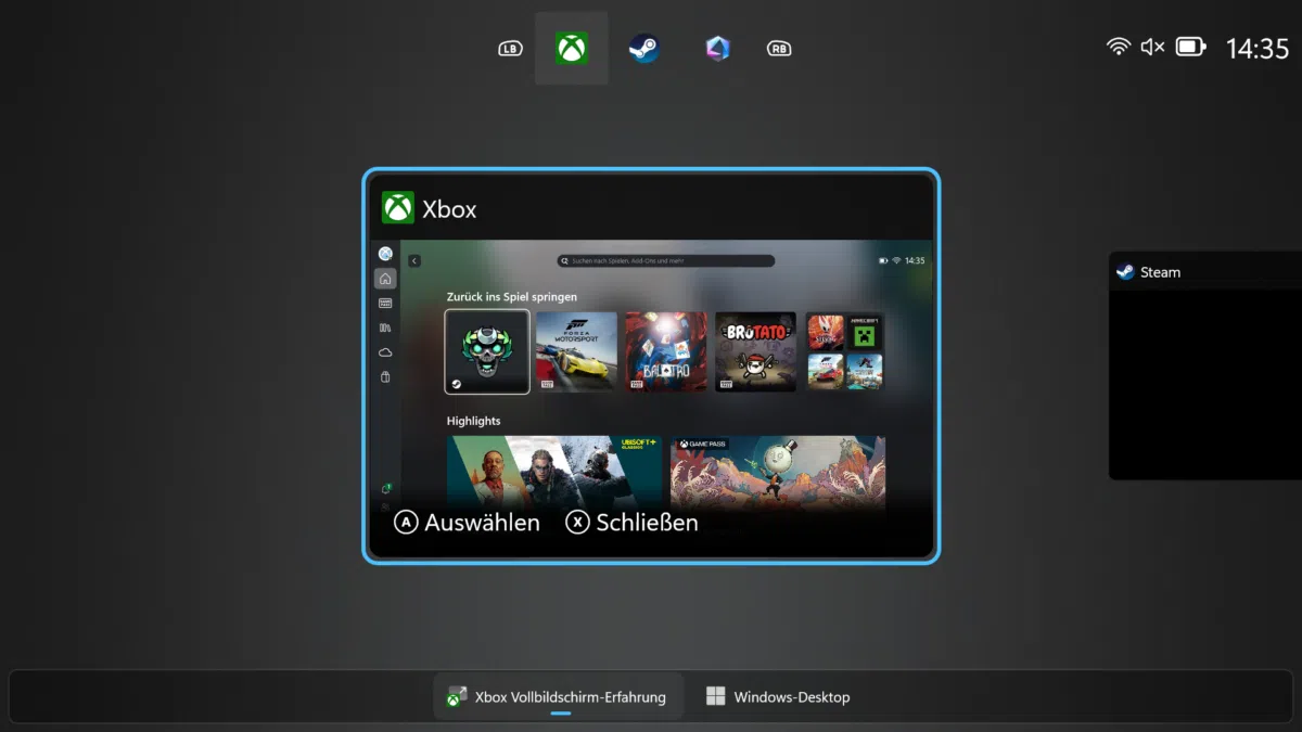 ASUS ROG Xbox Ally X Tab Switcher ASUS ROG Xbox Ally X Tab-Switcher
