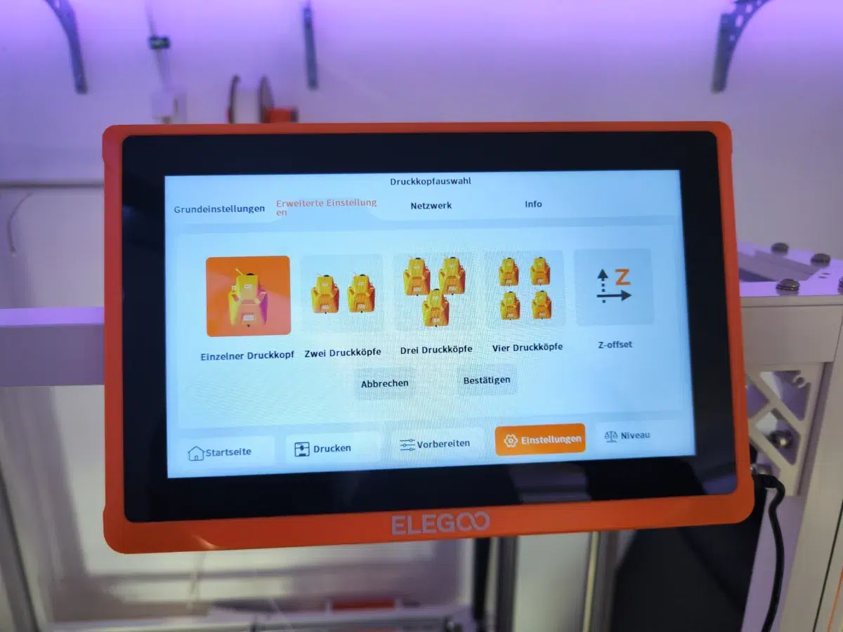 Elegoo OrangeStorm Giga Einstellungen Druckkoepfe Elegoo OrangeStorm Giga Einstellungen Druckkoepfe