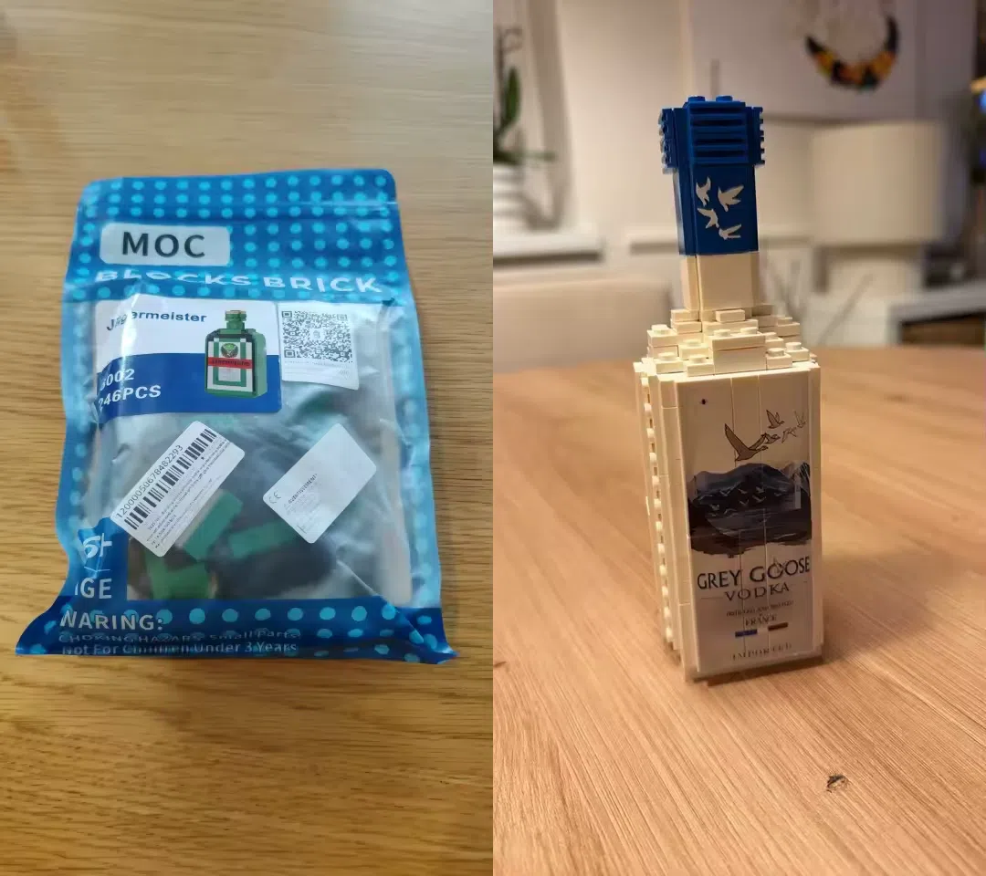 Klemmbaustein Spirituosen Verpackung und Modell Klemmbaustein Spirituosen Verpackung und Modell