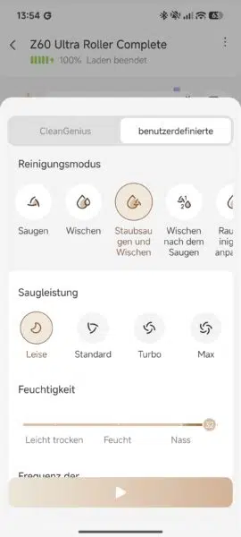 Mova Z60 Ultra Complete Reinigungseinstellungen Mova Z60 Ultra Complete Reinigungseinstellungen