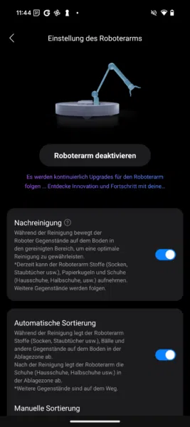 Roborock Saros Z70 App Arm Einstellungen Roborock Saros Z70 App Arm Einstellungen