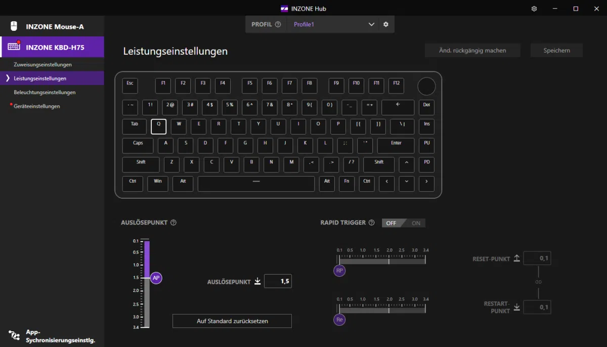 Sony Inzone KBD H75 Ausloesepunkte Sony Inzone KBD-H75 Auslösepunkte