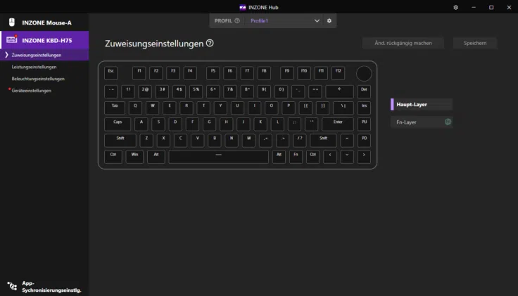 Sony Inzone KBD H75 Zuweisung Sony Inzone KBD H75 Zuweisung