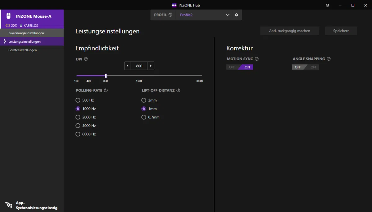 Sony Inzone Mouse-A Leistung