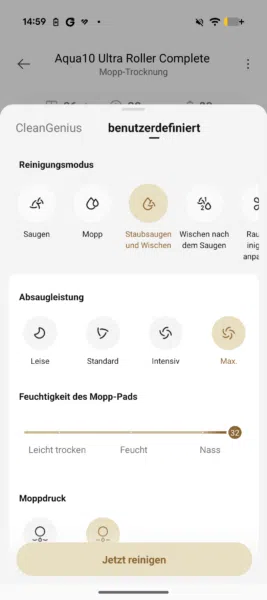Dreame Aqua10 Roller Complete App Reinigungseinstellungen Dreame Aqua10 Roller Complete App Reinigungseinstellungen