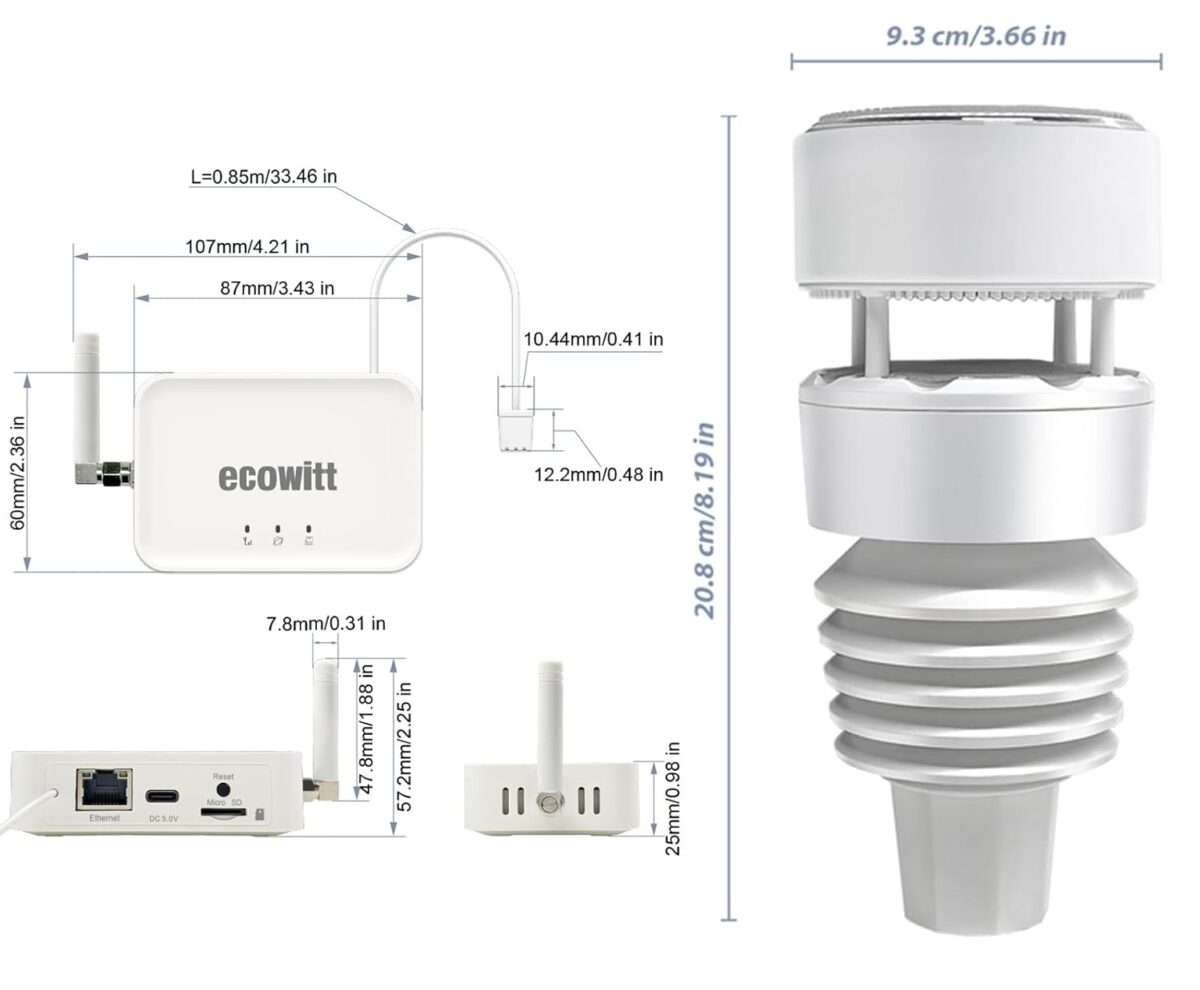 Ecowitt GW3001 Wetterstation Masse e1767635614965