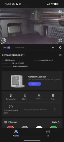 Elegoo Centauri Carbon 2  Matrix App Druckersteuerung