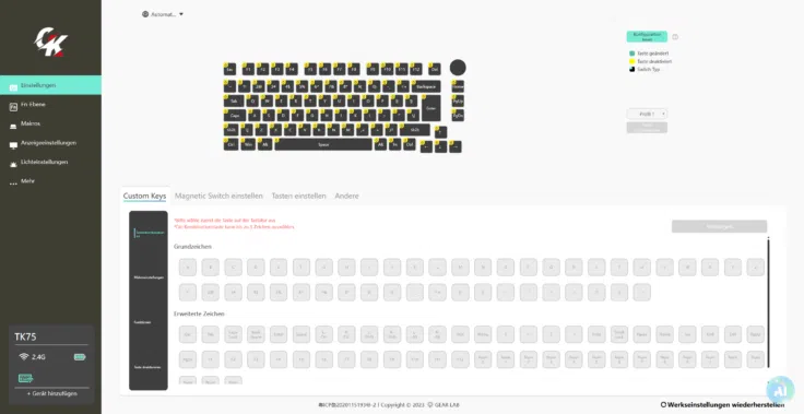Gamakay TK75HE V2 Software Belegung