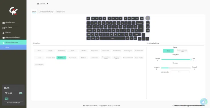 Gamakay TK75HE V2 Software Farben