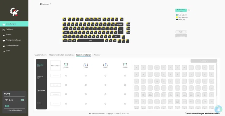 Gamakay TK75HE V2 Software Tasten