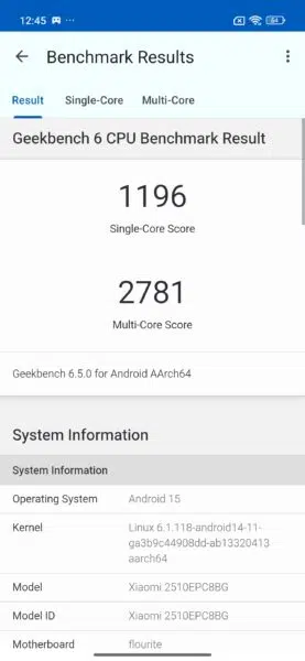 POCO M8 Pro 5G Geekbench Benchmark