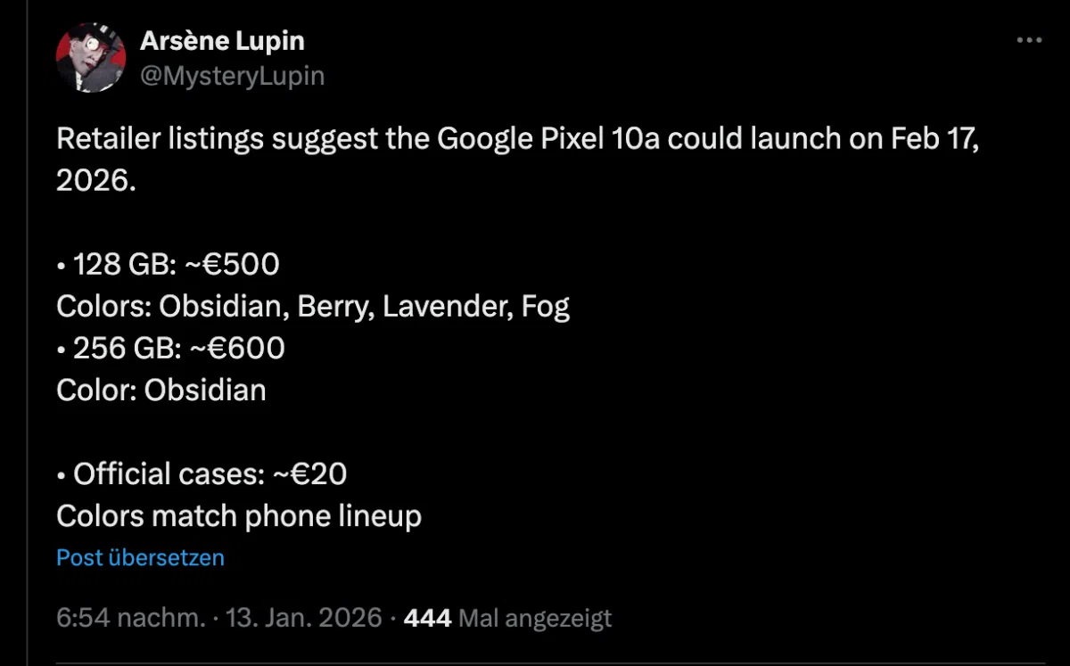 google pixel 10a leak auf x