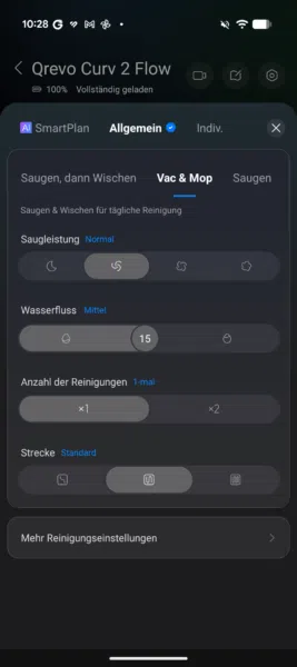 Roborock Qrevo Curv 2 Flow App Reinigungseinstellungen Roborock Qrevo Curv 2 Flow App Reinigungseinstellungen