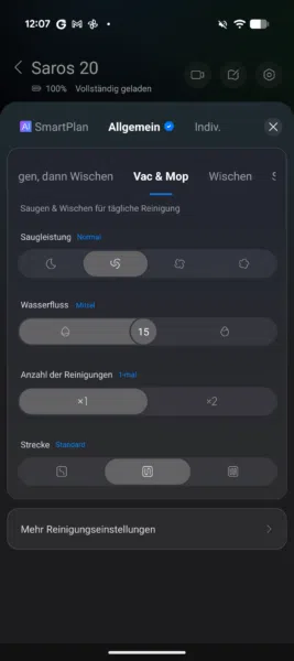 Roborock Saros 20 App Reinigungseinstellungen