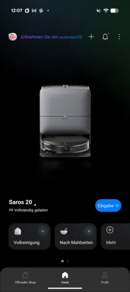 Roborock Saros 20 App Startseite