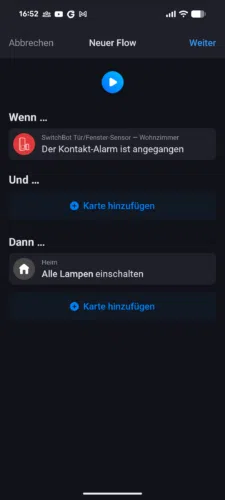 Homey Pro Test App Flow Lichter an