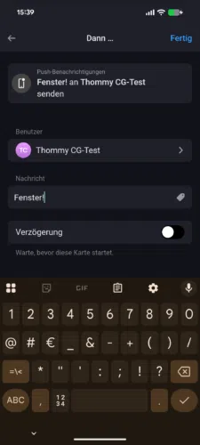 Homey Pro Test App Flow Push Benachrichtigung