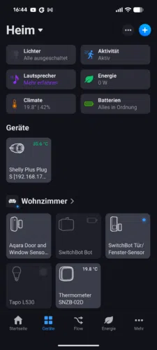 Homey Pro Test App Homescreen
