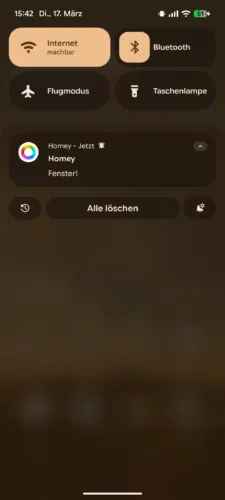 Homey Pro Test App Push Benachrichtung