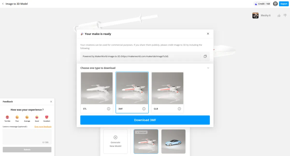 Image to 3D Meshy 6 Makerlab X Wing 3 Format Image to 3D Meshy 6 Makerlab X Wing 3 Format