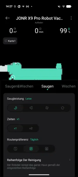 JONR X9 Pro App Reinigungseinstellungen
