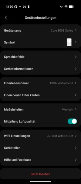 Levoit Core 300S Einstellungen