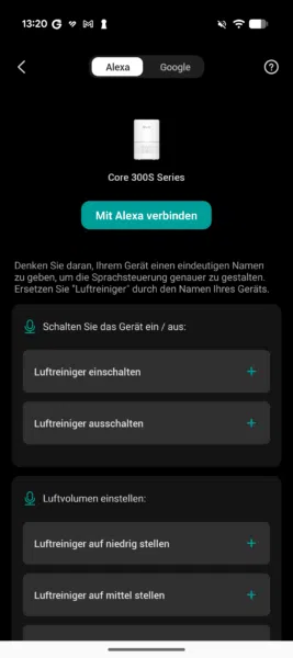 Levoit Core 300S Sprachassistenten