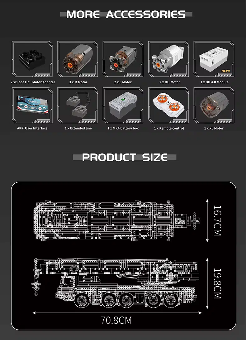 Mould King 17075 Kran Teileliste Masse