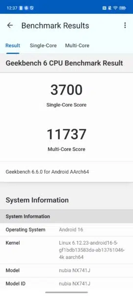 nubia z80 ultra geekbench cpu