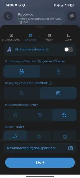 Eufy C28 App Reinigungseinstellungen