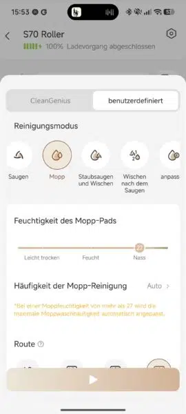 Mova S70 Roller Benutzerdefinierter Modus