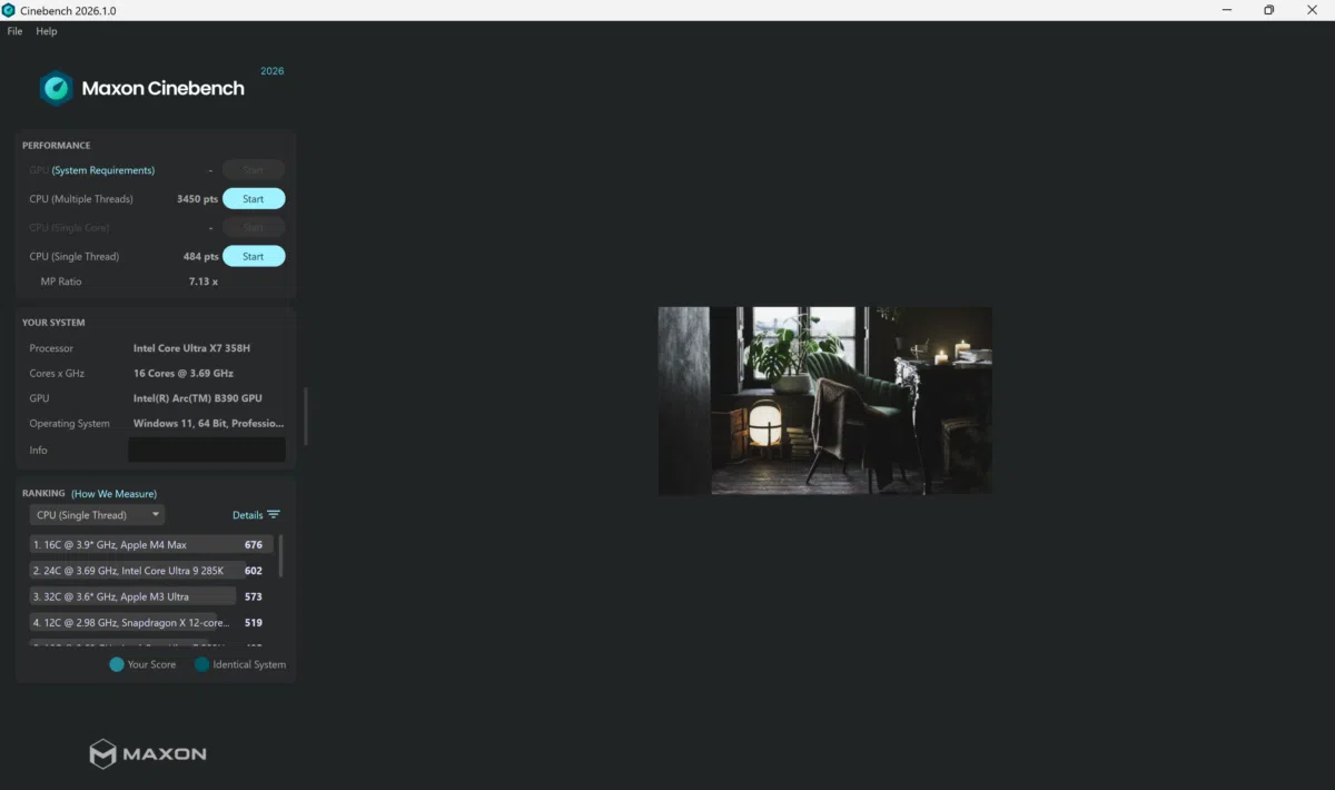 SAMSUNG Galaxy Book6 Pro 14 Cinebench