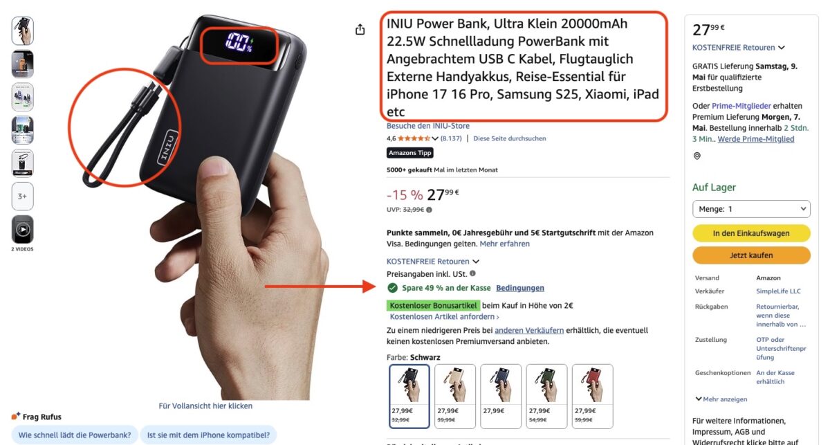 INIU Powerbank Amazon Bestseller